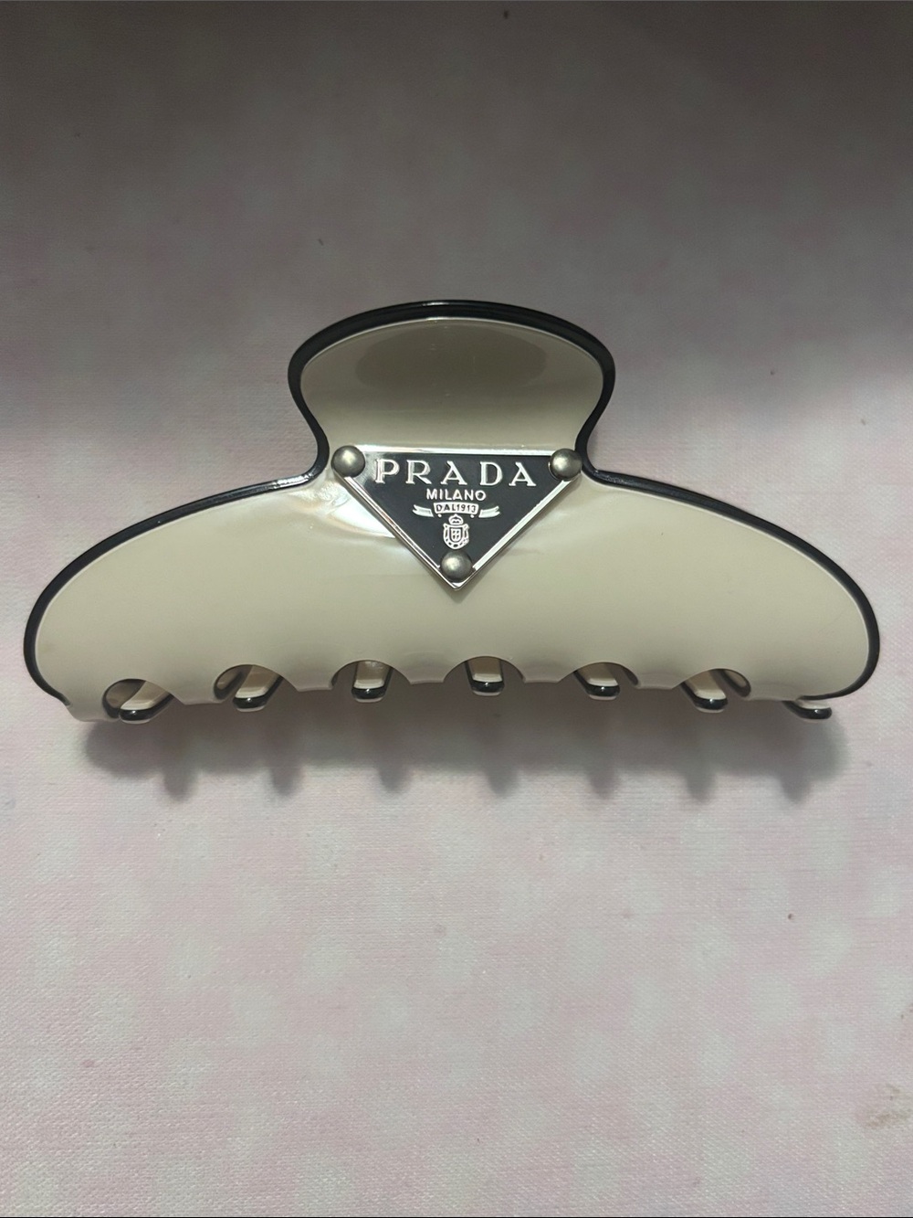 Prada Cream and Black Logo Hair Claw